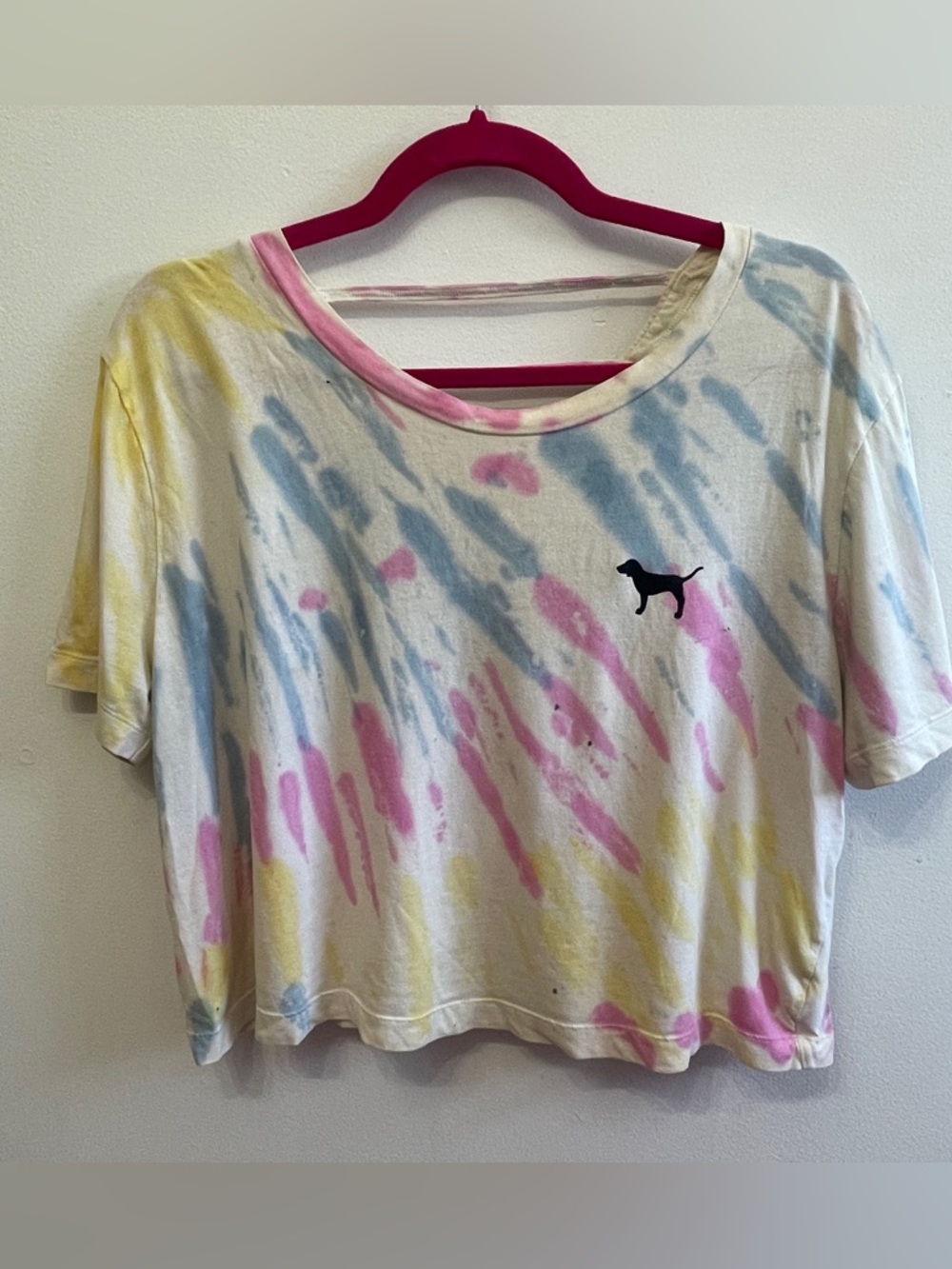 Victoria's Secret Tie-Dye Cropped Tee in White, Pink, Blue, Yellow